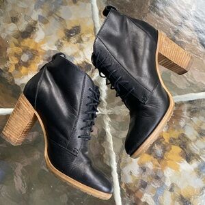Madewell Black Leather Ankle Lace Up Heeled Booties, Size 7